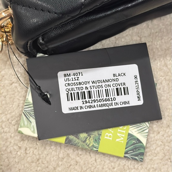 NWT Badgley Mischka Quilted Black Crossbody Bag with Gold Hardware, Studs … - Picture 2 of 8